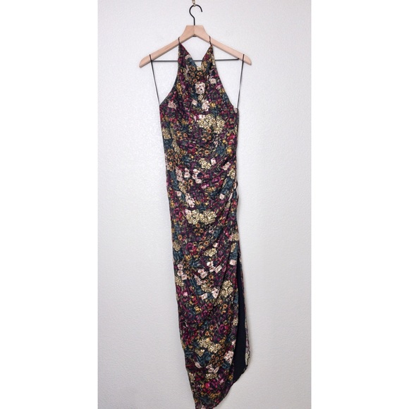 Amanda Uprichard Elektra Backless Gathered Side Slit Gown S Halter Maxi Floral - Picture 4 of 13
